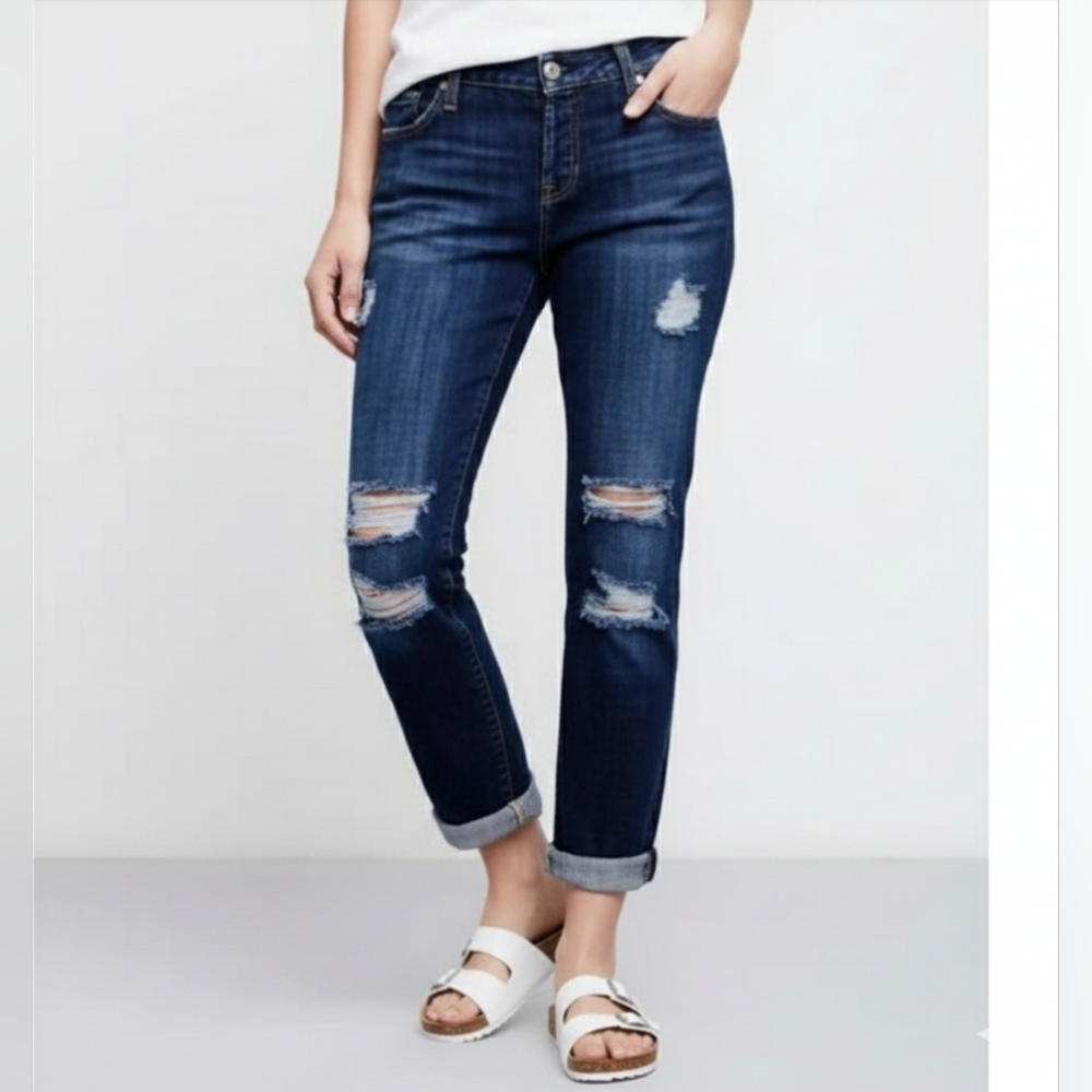 7 For All Mankind Womens Josefina Skinny Boyfriend Distressed Crop Jeans Size 27
